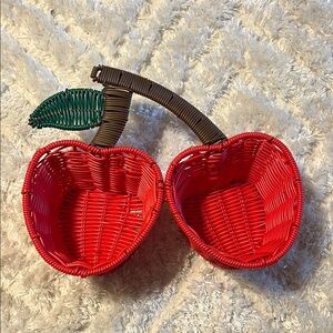 Red Cherry Shaped Wicker Basket